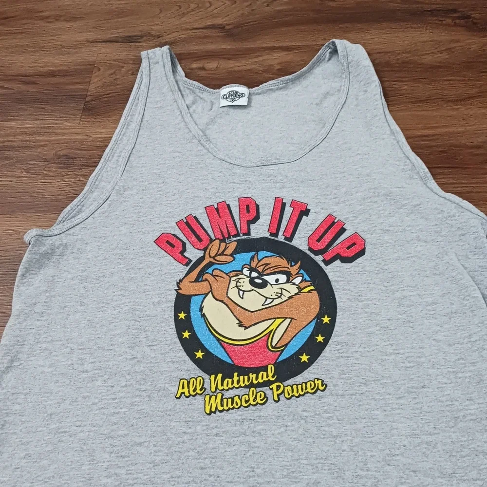 Vintage 1991 Acme Clothing Taz Pump It Up Tank Top Mens Large Gray Looney Tunes